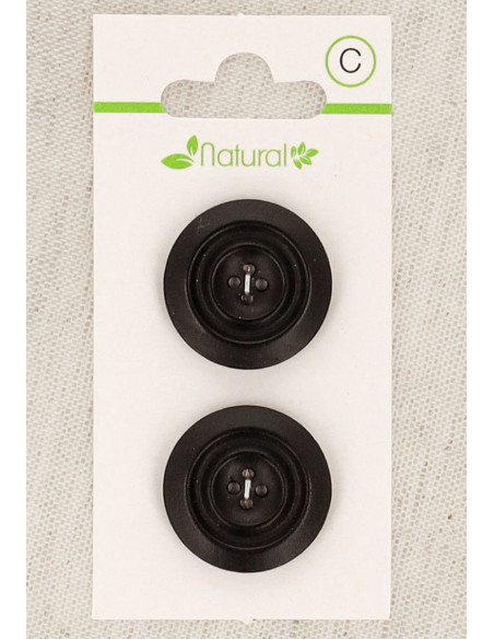 Carte de 2 boutons en bois foncé 23 mm 4 trous - Ronds