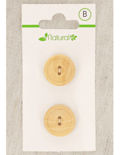 Carte de 2 boutons en bois naturel 18 mm 2 trous - Ronds