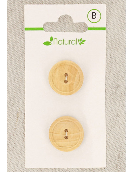 Carte de 2 boutons en bois naturel 18 mm 2 trous - Ronds