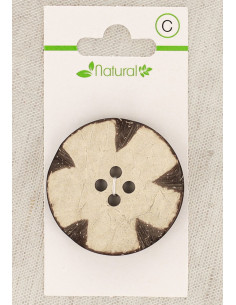 Carte de 1 bouton en bois naturel 38 mm 4 trous - Rond fantaisie