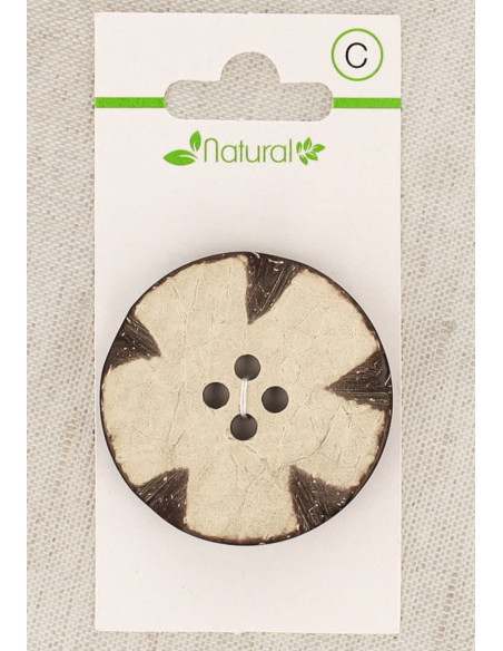Carte de 1 bouton en bois naturel 38 mm 4 trous - Rond fantaisie