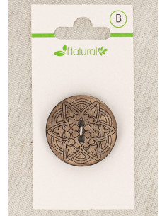 Carte de 1 bouton en bois naturel 28 mm 2 trous - Arabesques