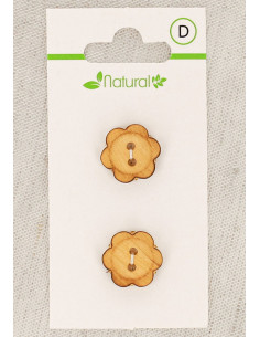 Carte de 2 boutons en bois naturel 15 mm 2 trous - Fleurs
