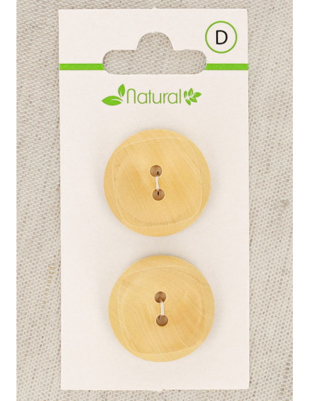 Carte de 2 boutons en bois naturel 23 mm 2 trous - Carrés