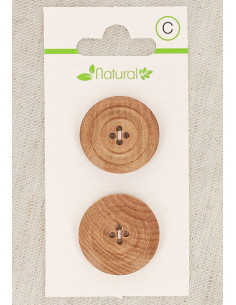 Carte de 2 boutons en bois naturel 23 mm 4 trous - Moulures