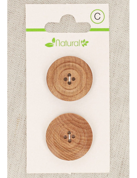 Carte de 2 boutons en bois naturel 23 mm 4 trous - Moulures