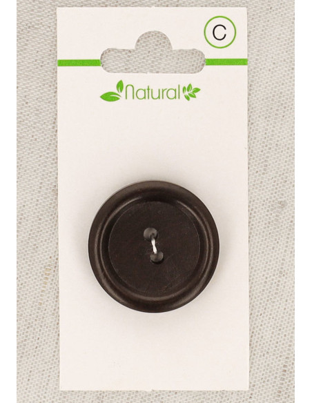 Carte de 1 bouton en bois foncé 28 mm 2 trous - Rond
