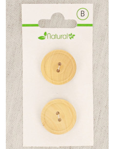 Carte de 2 boutons en bois naturel 20 mm 2 trous - Ronds