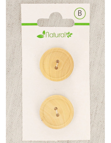Carte de 2 boutons en bois naturel 20 mm 2 trous - Ronds