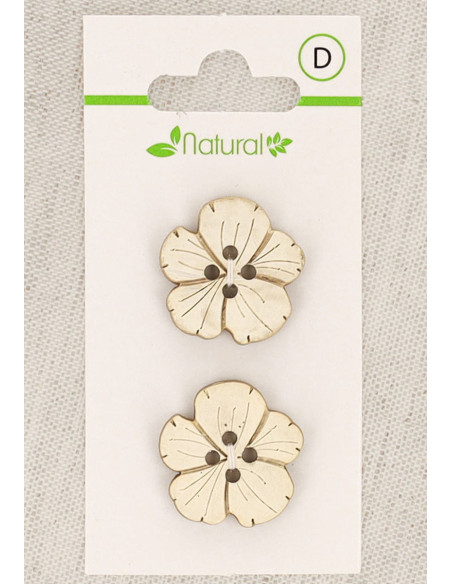 Carte de 2 boutons en bois naturel 21 mm 4 trous - Fleurs