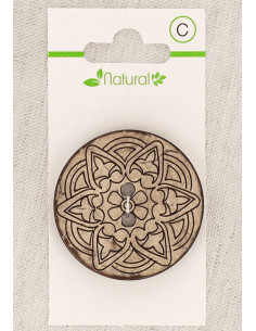 Carte de 1 bouton en bois naturel 38 mm 2 trous - Arabesque