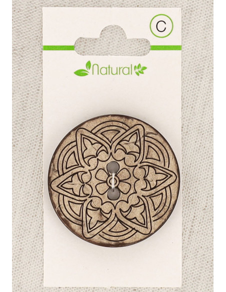 Carte de 1 bouton en bois naturel 38 mm 2 trous - Arabesque