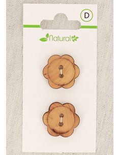 Carte de 2 boutons en bois naturel 20 mm 2 trous - Fleurs
