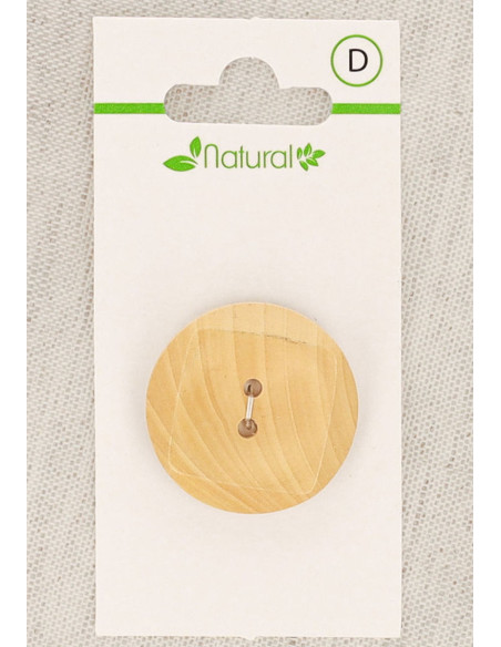 Carte de 1 bouton en bois naturel 28 mm 2 trous - Carrés