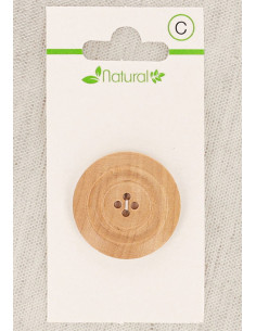 Carte de 1 bouton en bois naturel 28 mm 4 trous - Moulures