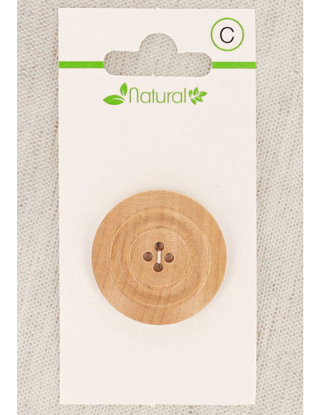 Carte de 1 bouton en bois naturel 28 mm 4 trous - Moulures