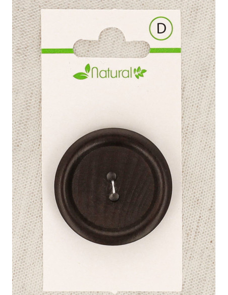 Carte de 1 bouton en bois foncé 34 mm 2 trous - Rond
