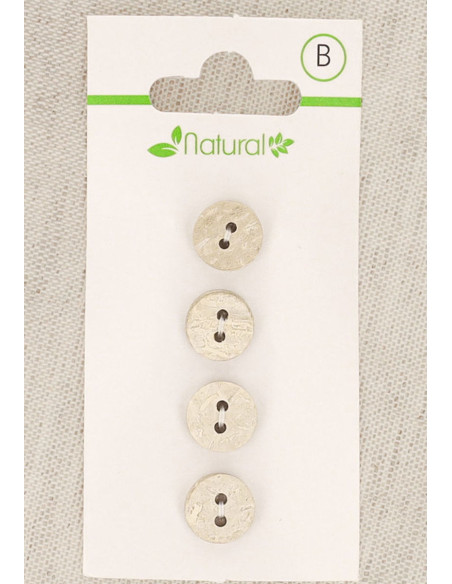 Carte de 4 boutons en bois naturel 10 mm 2 trous - Ronds
