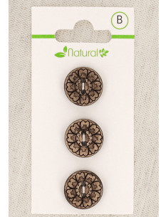Carte de 3 boutons en bois naturel 15 mm 2 trous - Arabesques