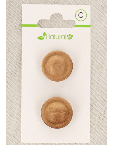 Carte de 2 boutons en bois naturel 18 mm à queue - Ronds relief