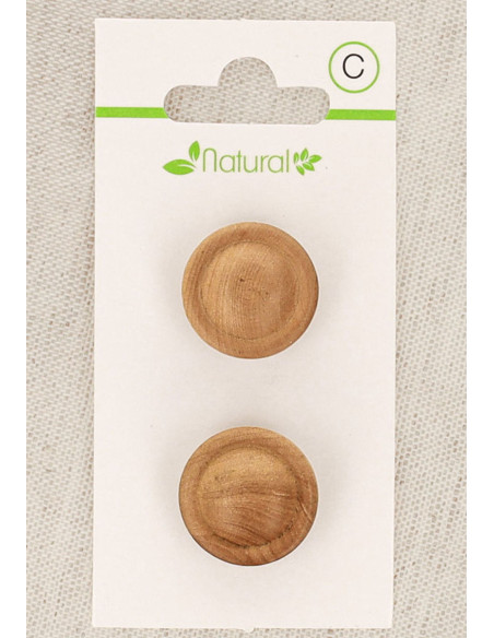 Carte de 2 boutons en bois naturel 18 mm à queue - Ronds relief