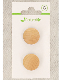 Carte de 2 boutons en bois naturel 18 mm  à queue - Ronds