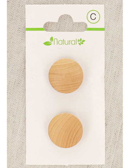 Carte de 2 boutons en bois naturel 18 mm  à queue - Ronds