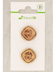 Carte de 2 boutons en bois naturel 18 mm 2 trous - Carrés