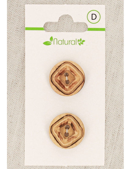 Carte de 2 boutons en bois naturel 18 mm 2 trous - Carrés