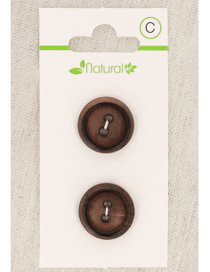 Carte de 2 boutons en bois foncé 18 mm 2 trous - Ronds