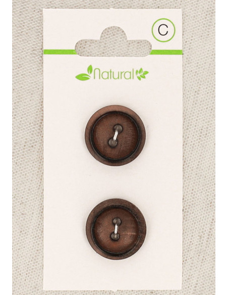 Carte de 2 boutons en bois foncé 18 mm 2 trous - Ronds