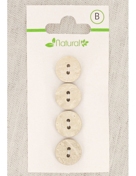 Carte de 4 boutons en bois naturel 13 mm 2 trous - Ronds