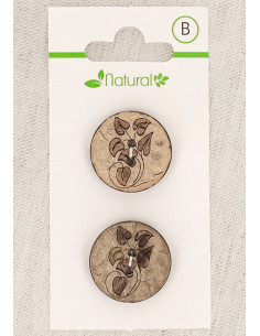 Carte de 2 boutons en bois naturel 20 mm 2 trous - Feuilles