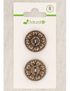 Carte de 2 boutons en bois naturel 20 mm 2 trous - Arabesques