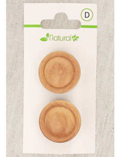 Carte de 2 boutons en bois naturel 23 mm à queue - Ronds relief