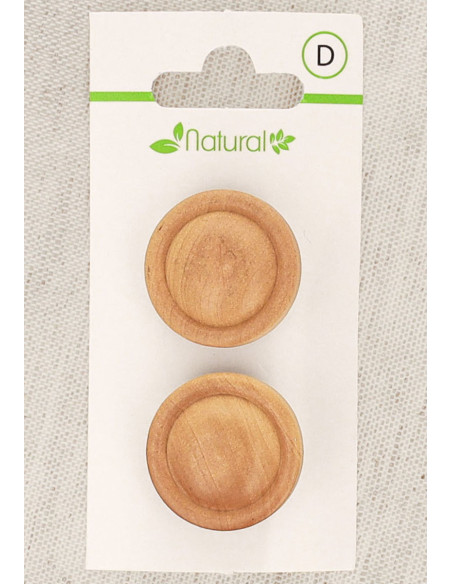 Carte de 2 boutons en bois naturel 23 mm à queue - Ronds relief
