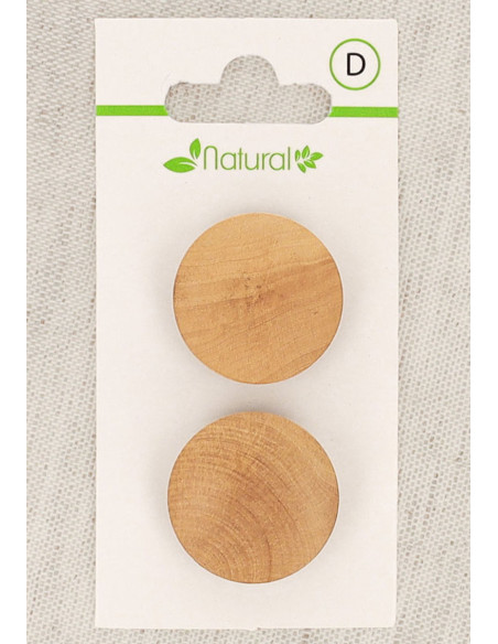 Carte de 2 boutons en bois naturel 23 mm à queue - Ronds