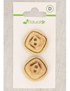 Carte de 2 boutons en bois naturel 23 mm 2 trous - Carrés