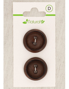 Carte de 2 boutons en bois foncé 23 mm 2 trous - Ronds