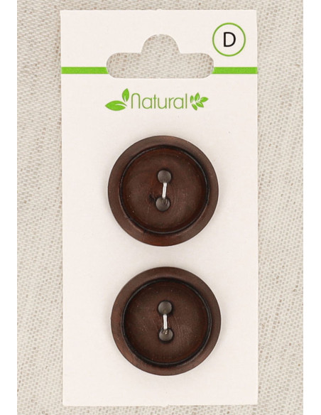 Carte de 2 boutons en bois foncé 23 mm 2 trous - Ronds