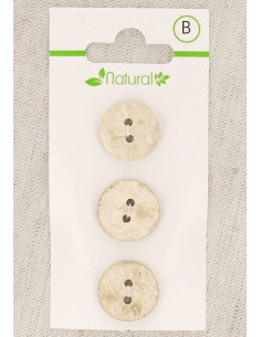 Carte de 3 boutons en bois naturel 15 mm 2 trous - Ronds