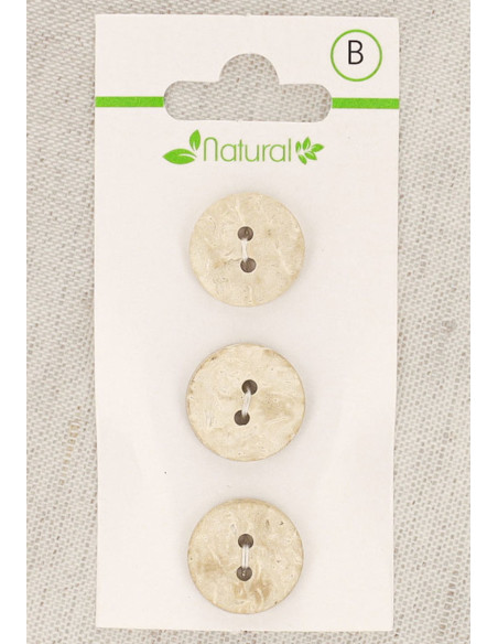 Carte de 3 boutons en bois naturel 15 mm 2 trous - Ronds