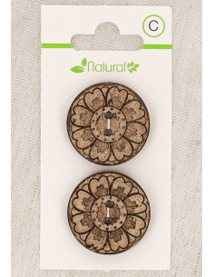 Carte de 2 boutons en bois naturel 25 mm 2 trous - Arabesques