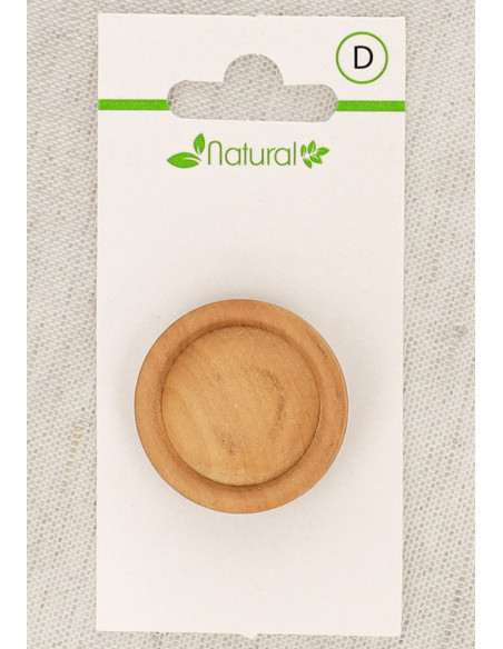 Carte de 1 bouton en bois naturel 28 mm à queue - Rond relief