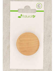 Carte de 1 bouton en bois naturel 28 mm à queue - Rond