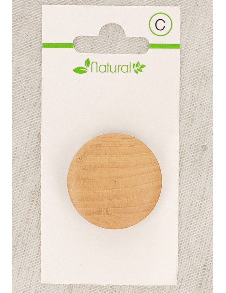 Carte de 1 bouton en bois naturel 28 mm à queue - Rond
