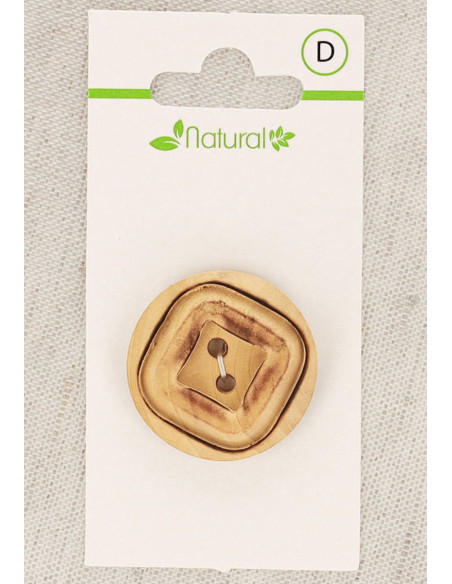 Carte de 1 bouton en bois naturel 28 mm 2 trous - Carré
