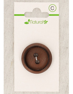 Carte de 1 bouton en bois foncé 28 mm 2 trous - Rond