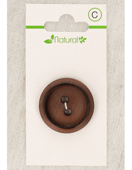 Carte de 1 bouton en bois foncé 28 mm 2 trous - Rond