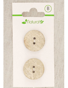 Carte de 2 boutons en bois naturel 20 mm 2 trous - Ronds